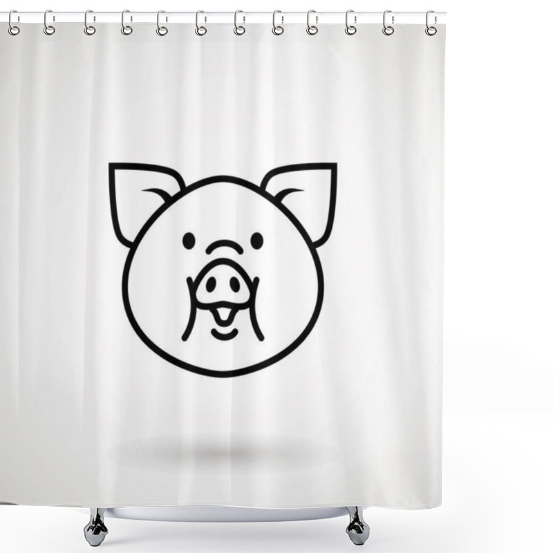 Personality  Pig Line Icon. Logo Piglet Face With Smile In Outline Style. Icon Of Cartoon Pig Head With Smile. Chinese New Year 2019. Zodiac. Chinese Traditional Design, Decoration Vector Illustration Shower Curtains