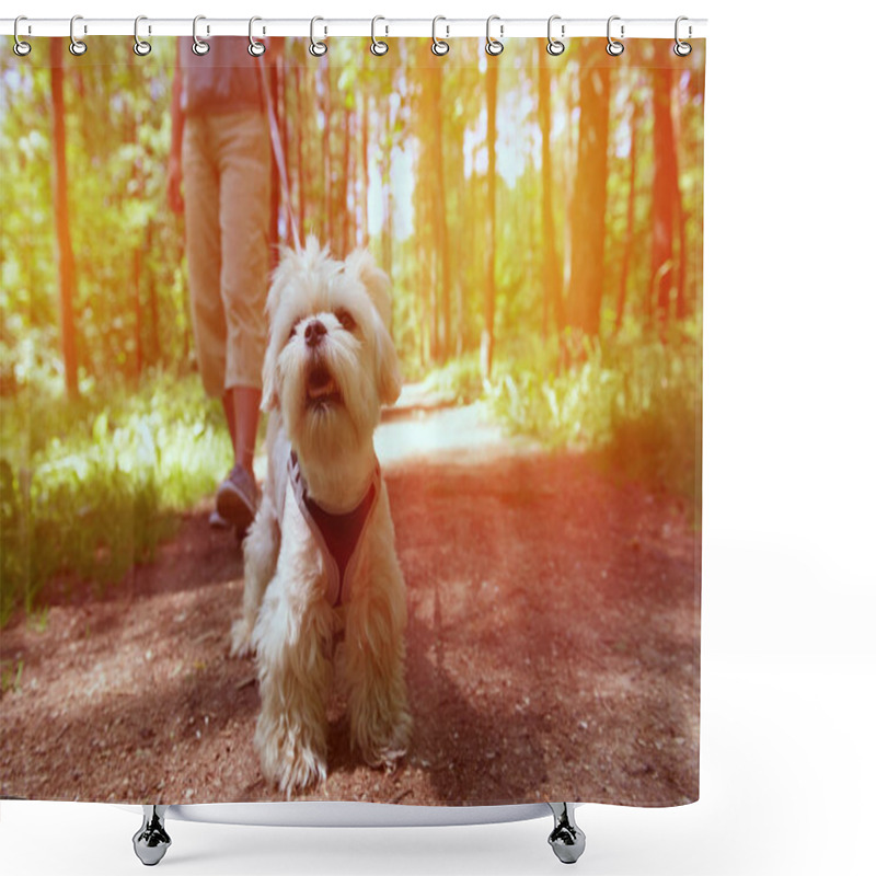 Personality  Woman Walking With Dog Shower Curtains