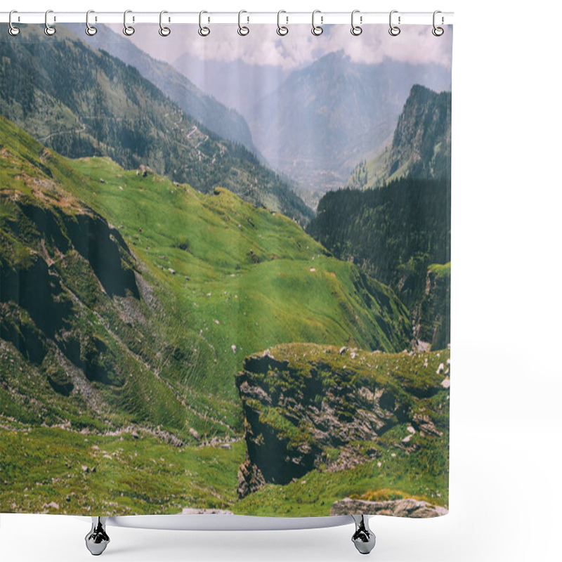 Personality  Majestic Rocky Mountains Covered With Green Grass And Moss In Indian Himalayas, Rohtang Pass Shower Curtains