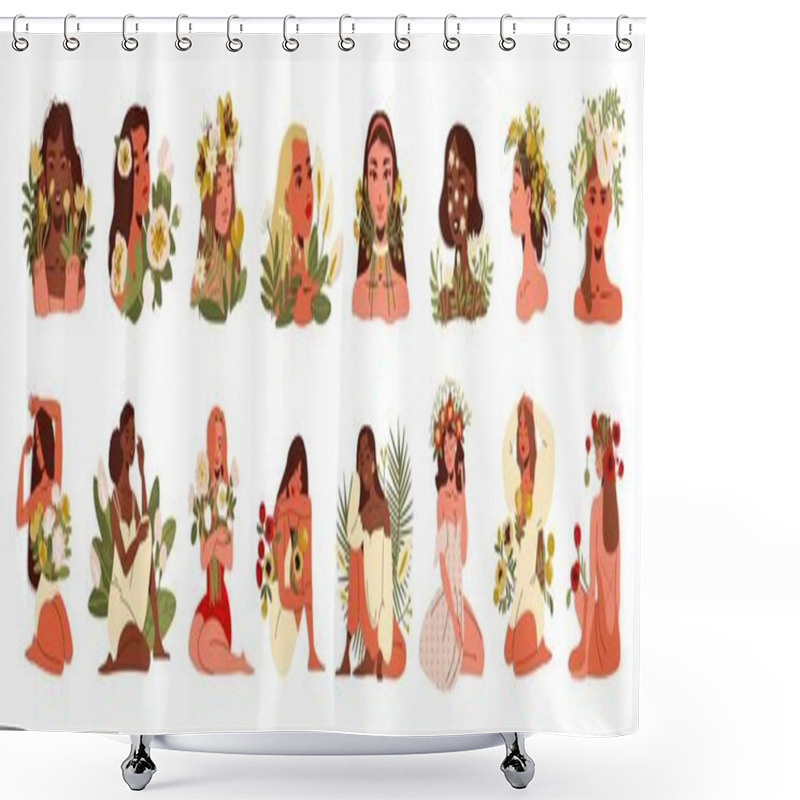 Personality  Beautiful Woman Flowers Set Shower Curtains