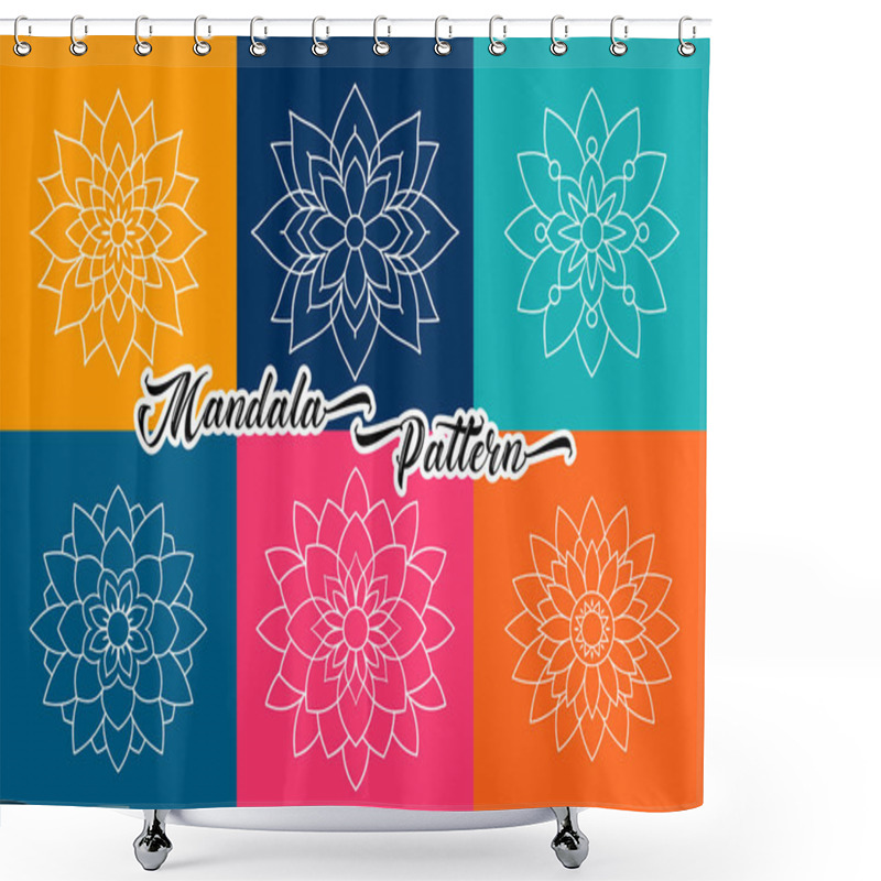 Personality  Floral Mandala Pattern Set With Vibrant Blue And Pink Shades Shower Curtains