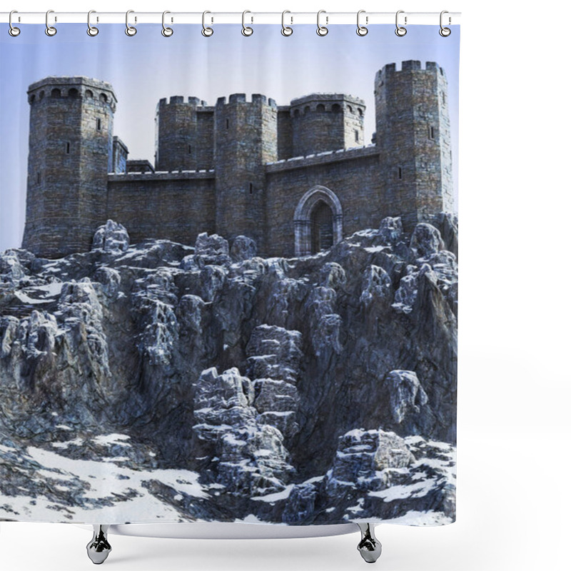 Personality  Grey Winter Castle Illustration Against White Background Shower Curtains