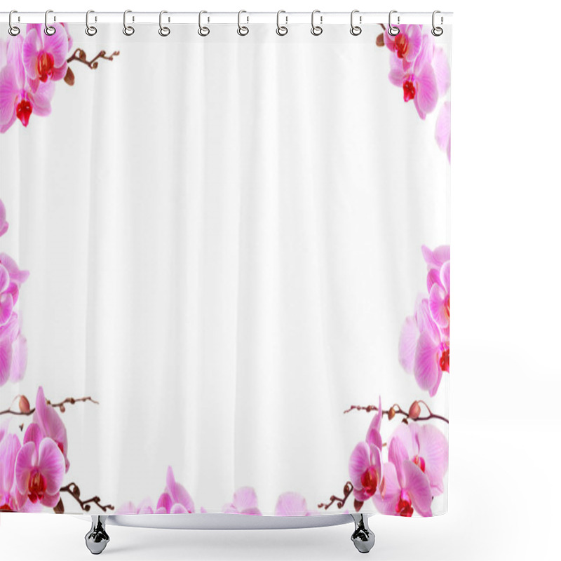 Personality  Orchid Flowers Border With White Copy Space Shower Curtains