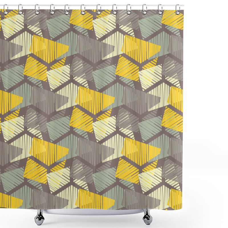 Personality  Seamless Abstract Geometric Pattern. Mosaic Texture. Brushwork. Hand Hatching. Scribble Texture. Textile Rapport. Shower Curtains