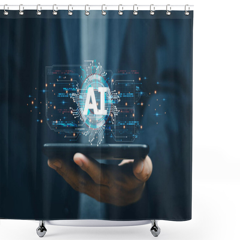 Personality  AI (Artificial Intelligence) AI Management And Support Technology In The Business Plan Marketing Success Customer. AI Management Concept. Shower Curtains