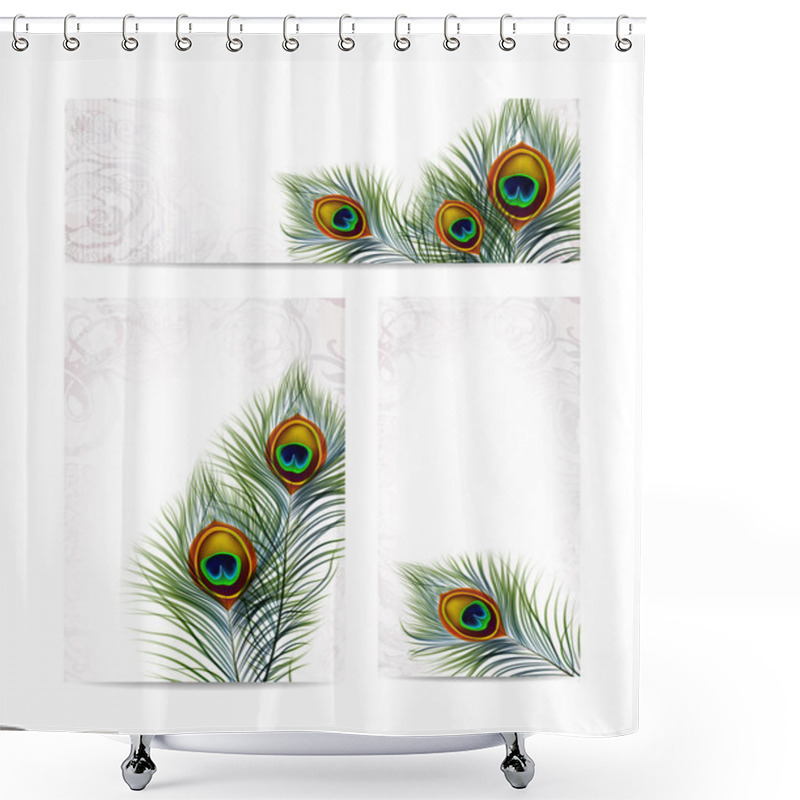 Personality  Set Of Beautiful Vector Peacock Feathers. EPS 10 Shower Curtains