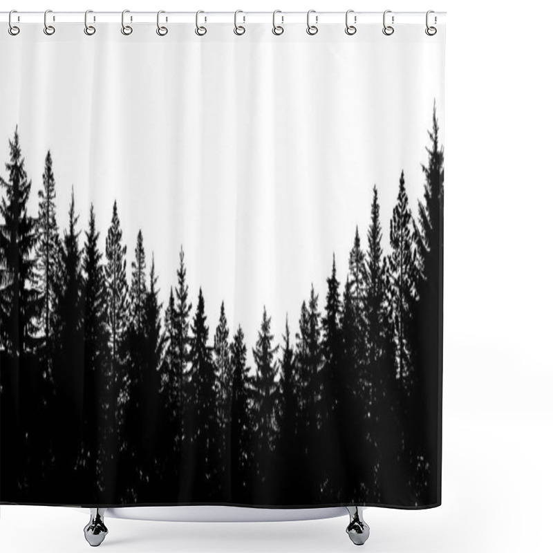 Personality  Abstract Background. Forest Wilderness Landscape. Pine Tree Silhouettes. Template For Your Design Works. Vector Illustration. Shower Curtains