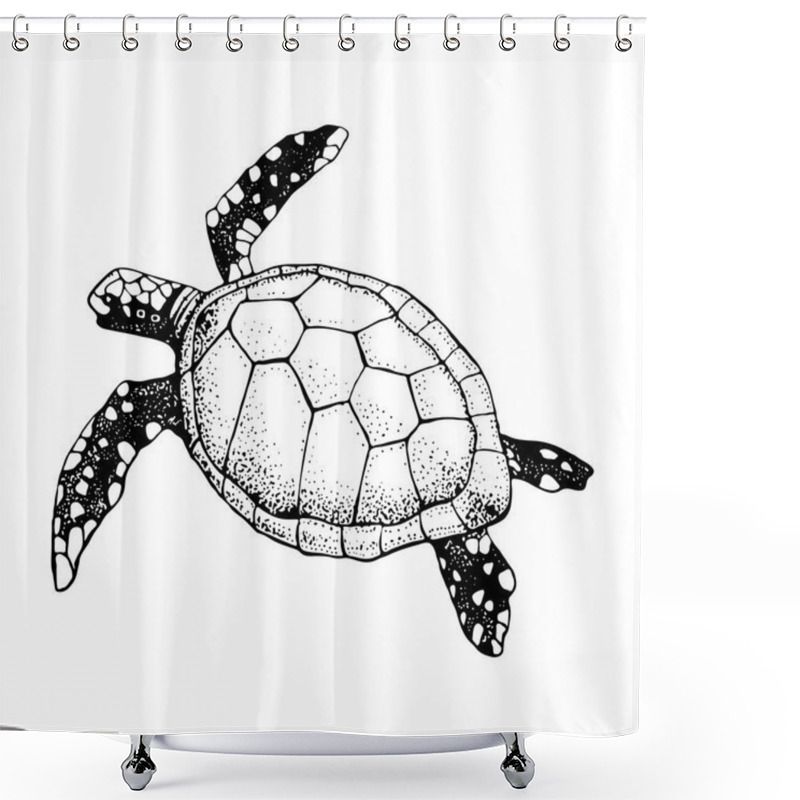 Personality  Hand Drawn Sea Turtle Isolated On A White Background. Vector With Animal Underwater. Illustration For T-shirt Graphics, Fashion Print, Poster, Textiles Shower Curtains