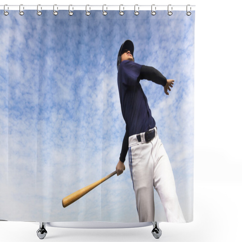 Personality  Baseball Player Taking A Swing With Cloud Background Shower Curtains