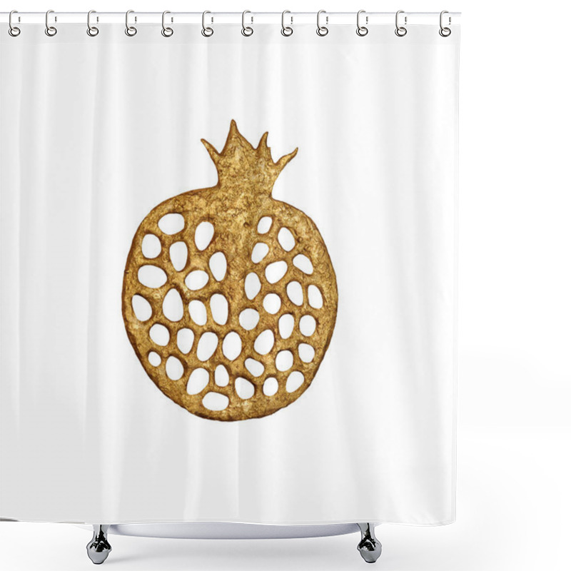 Personality  Gold Abstract Pomegranate Illustration. Hand Painted Floral Food On White Background. Shower Curtains