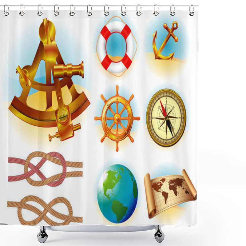 Personality  Marine Traveling Icon And Symbols Vector Set. Shower Curtains