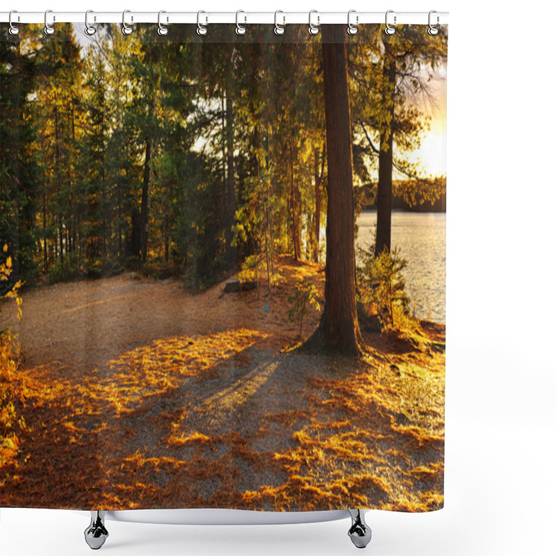 Personality  Autumn Trees Near Lake Shower Curtains