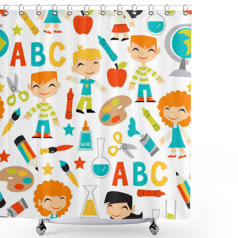 Personality  Retro Kids Back To School Seamless Pattern Background Shower Curtains