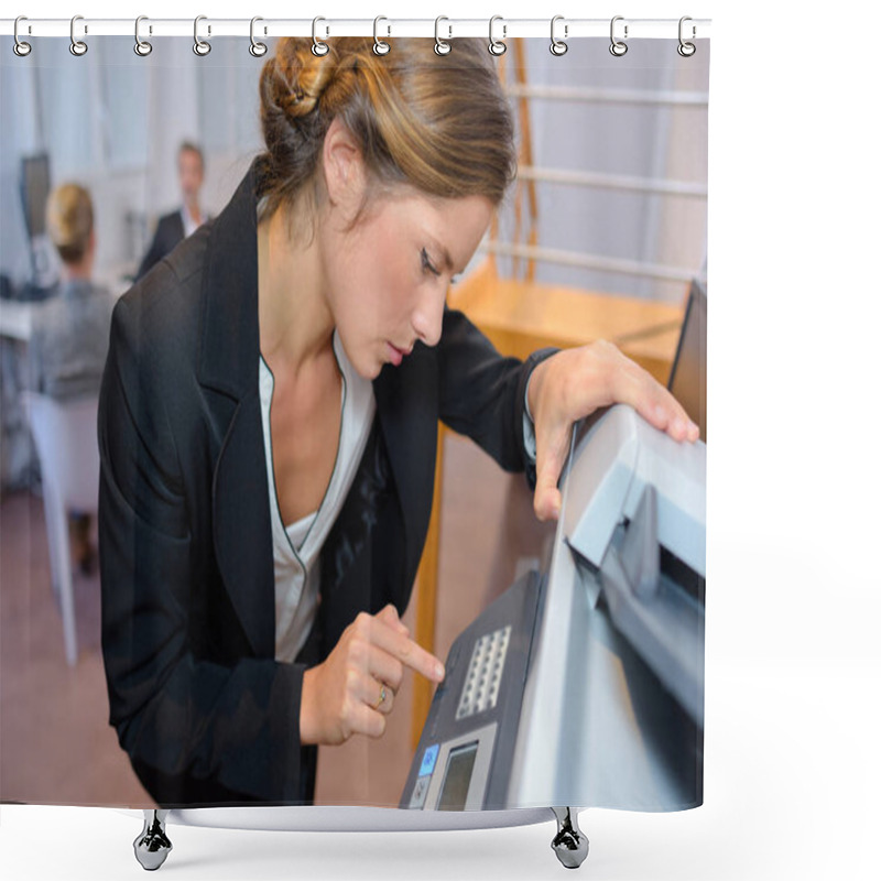 Personality  Businesswoman Photocopying Documents In Office Shower Curtains