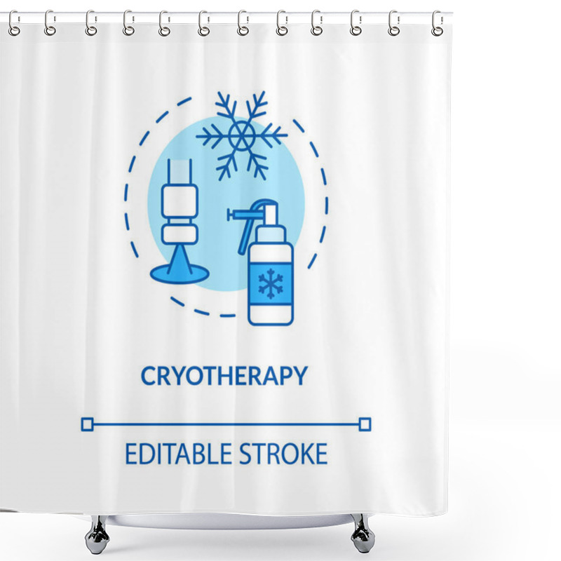 Personality  Cryotherapy Concept Icon. Melanoma Therapies. Cold Therapy. Carcinoma. Cryosurgery. Local Skin Cancer Treatment Idea Thin Line Illustration. Vector Isolated Outline RGB Color Drawing. Editable Stroke Shower Curtains