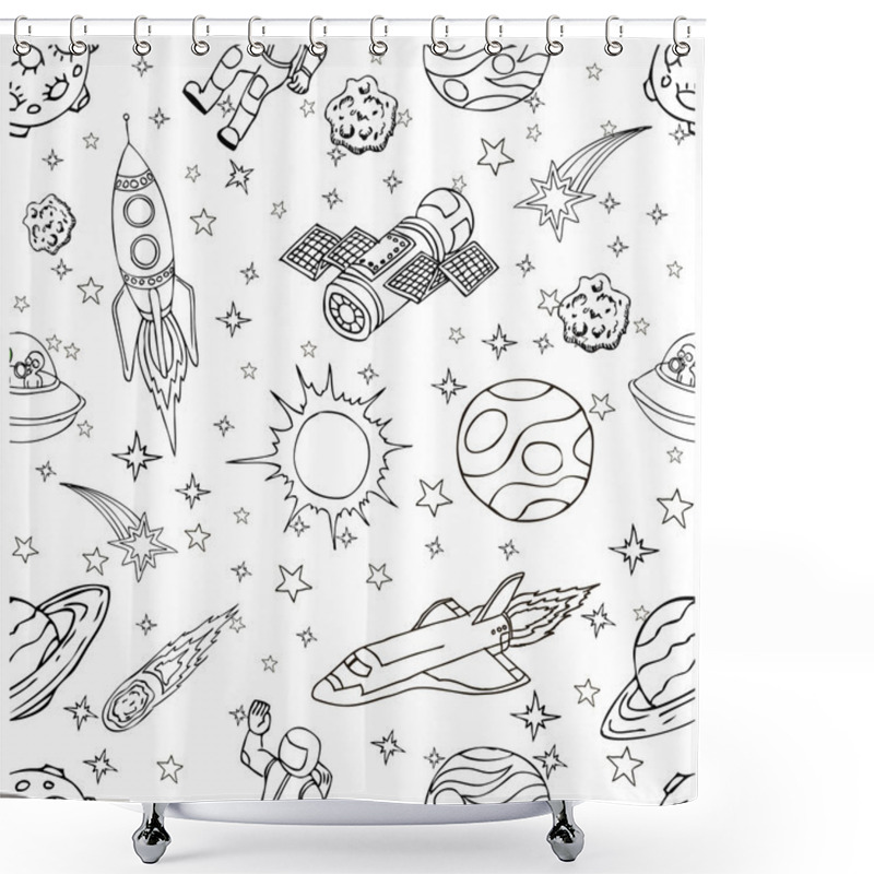 Personality  Outer Space Doodles, Symbols And Design Elements. Cartoon Space Icons. Hand Drawn Vector Illustration. Shower Curtains