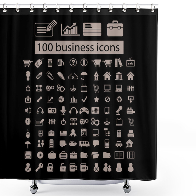 Personality  100 Business, Management Icons Set, Vector Shower Curtains