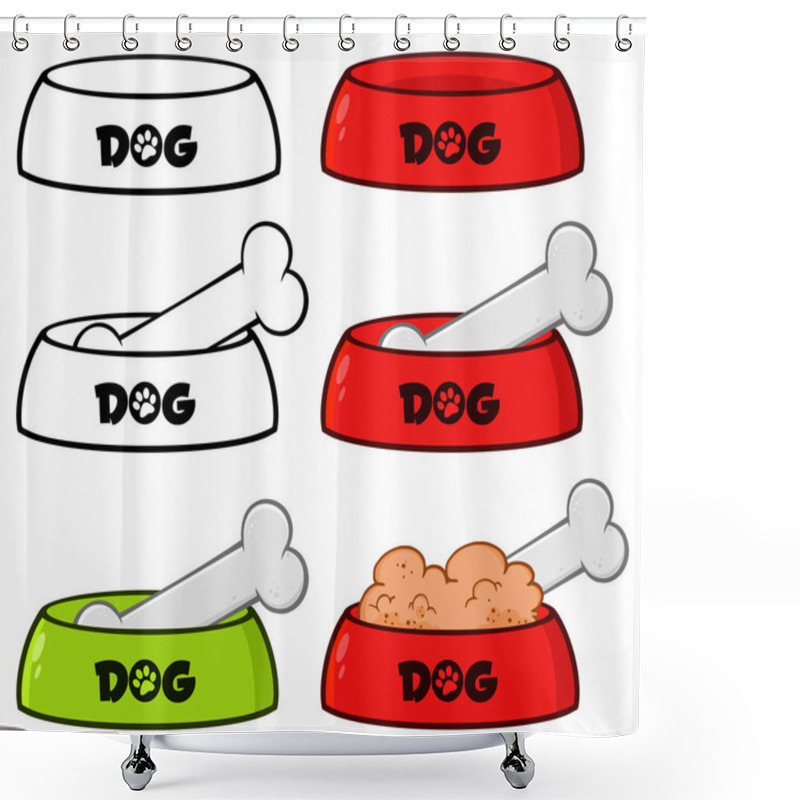 Personality  Dog Bowl With Bone Drawing Simple Design Vector Illustration Shower Curtains