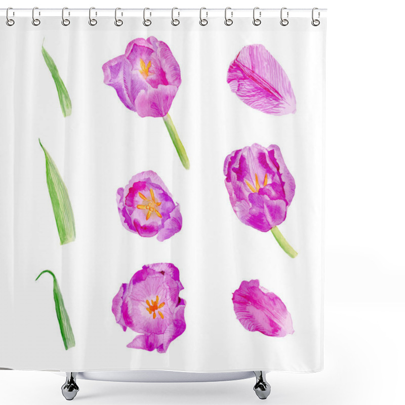 Personality  Set Tulip Petals And Flowers Shower Curtains