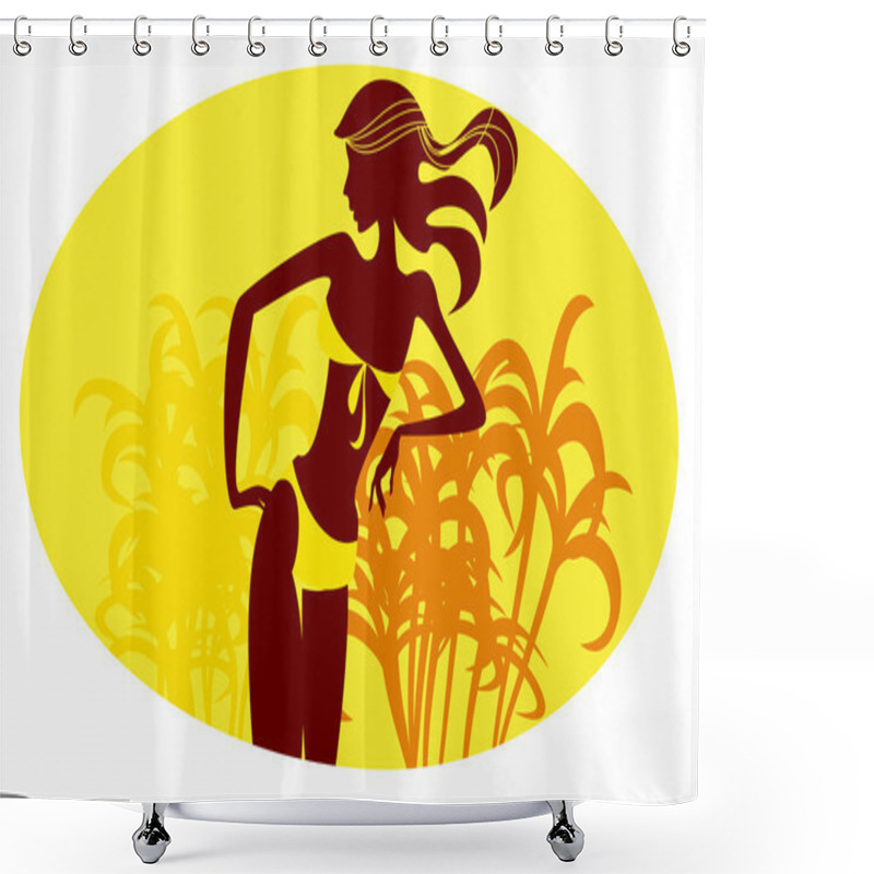 Personality  Girl In A Yellow Bikini Shower Curtains