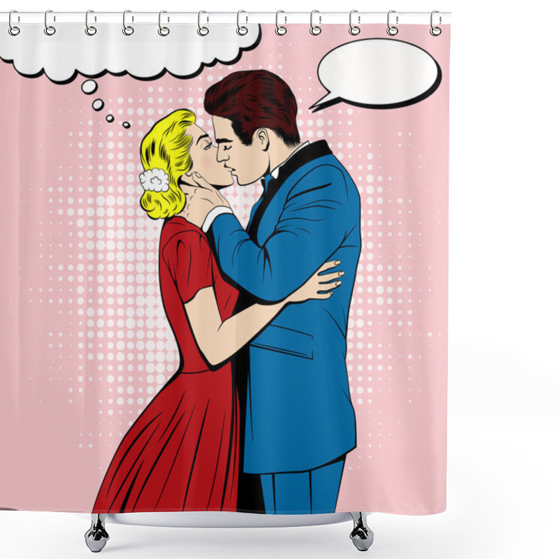 Personality  Vector Kissing Couple In The Pop Art Comics Style Shower Curtains