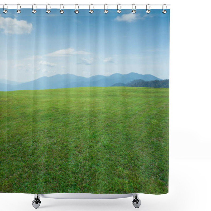 Personality  Greenfield And Mountain Landscape. Early Morning Scene Shower Curtains