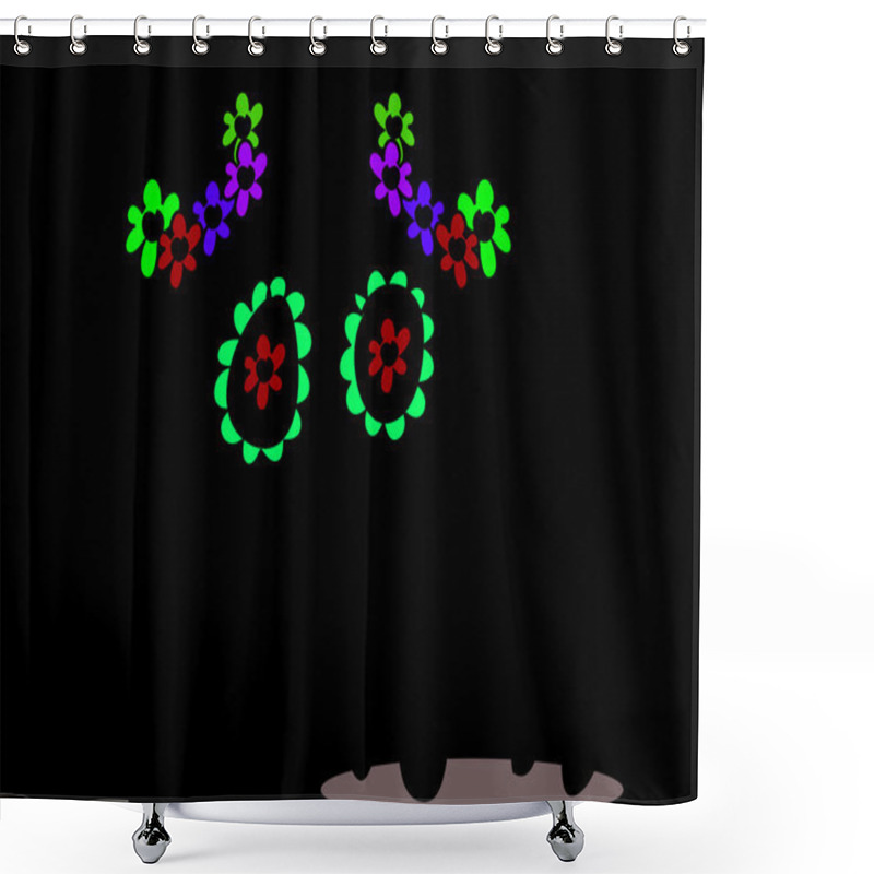 Personality  Cute Black Kitten Decorated With Flowers Shower Curtains