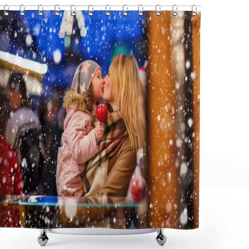 Personality  Mother And Little Daughter On Christmas Market Shower Curtains