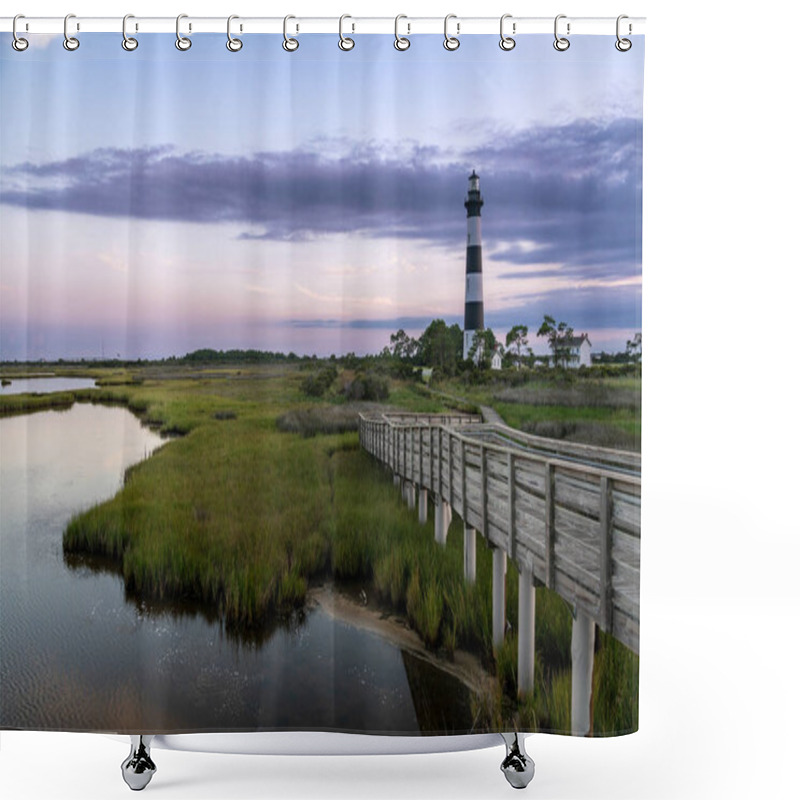 Personality  Bodie Island Lighthouse At Sunset, Boardwalk. Outer Banks OBX North Carolina Shower Curtains