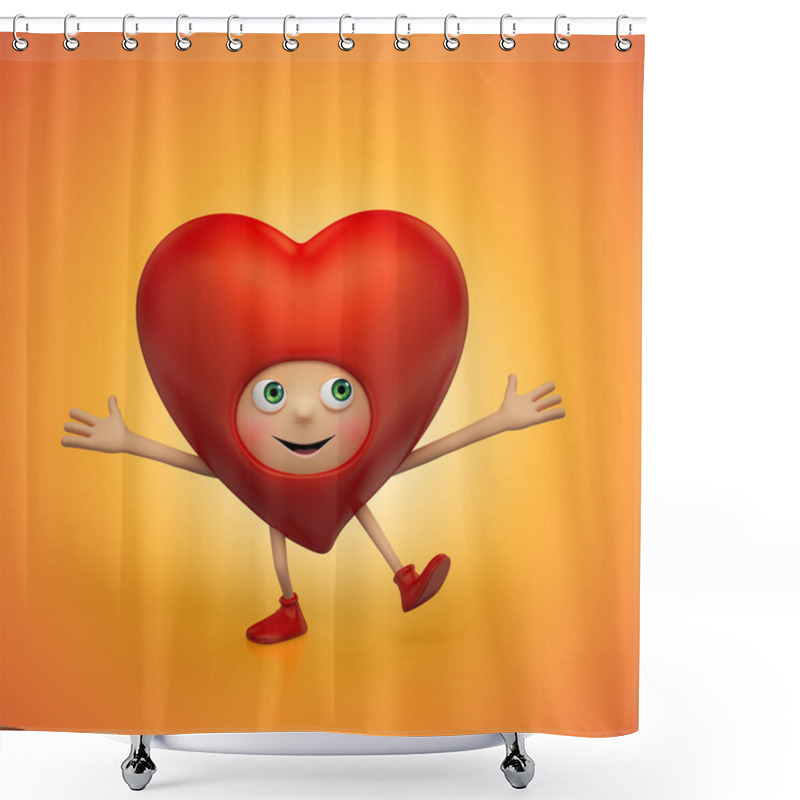 Personality  Funny Red Heart Cartoon Dancing. Valentine Day Greeting Card Shower Curtains