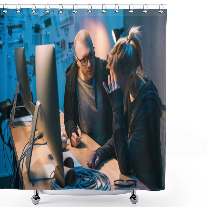 Personality  Depressed Couple Of Hackers Have Problem With Malware Development Shower Curtains