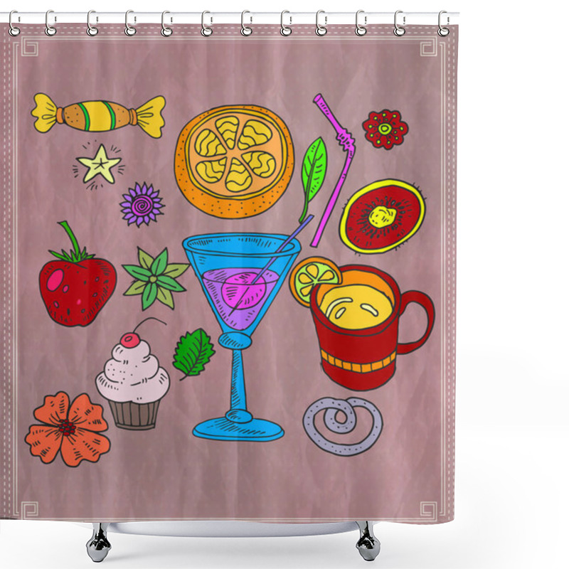 Personality  Cocktail And Various Fruits. Vector Illustration Shower Curtains