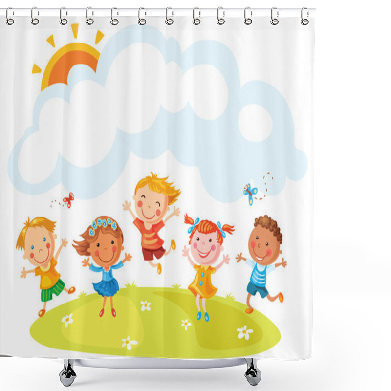 Personality  Happy Cartoon Kids Jumping Shower Curtains