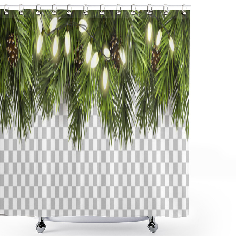 Personality  Christmas Border With Fir Branches And Pine Cones On Transparent Background Shower Curtains