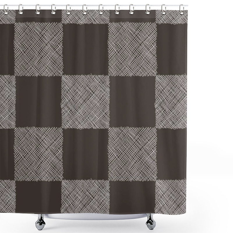 Personality  Seamless Vector Geometrical Pattern With Scribble Squares. Shower Curtains