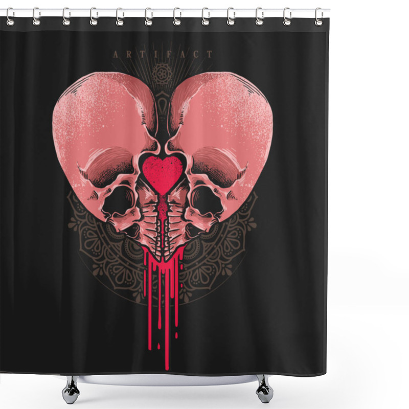 Personality  Heart Shaped Skull Illustration Vector Graphic Shower Curtains