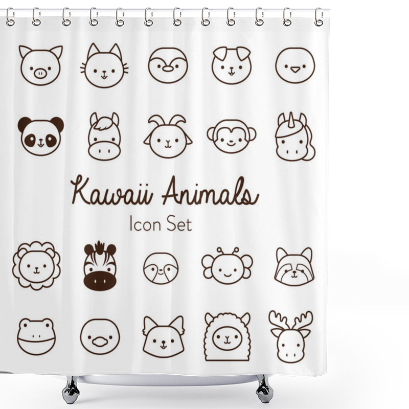 Personality  Bundle Of Twenty Kawaii Animals Line Style Shower Curtains