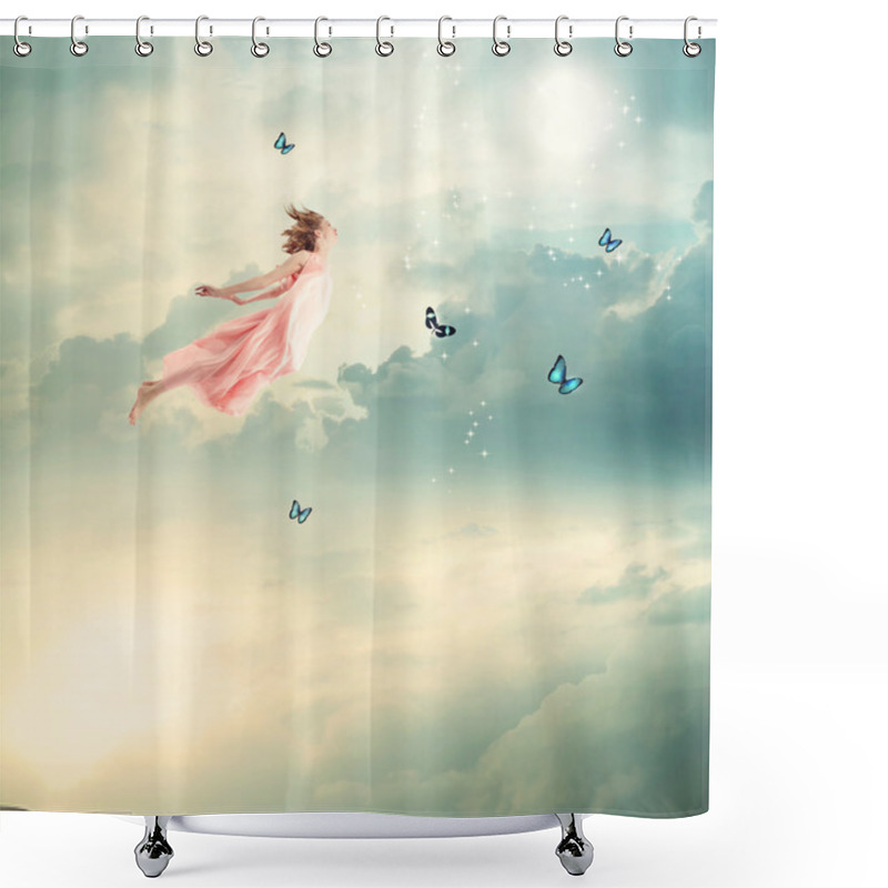 Personality  Blonde Girl Flying With Butterflies Shower Curtains