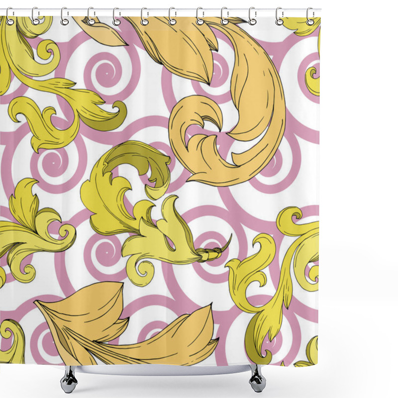 Personality  Vector Golden Monogram Floral Ornament. Black And White Engraved Ink Art. Seamless Background Pattern. Shower Curtains