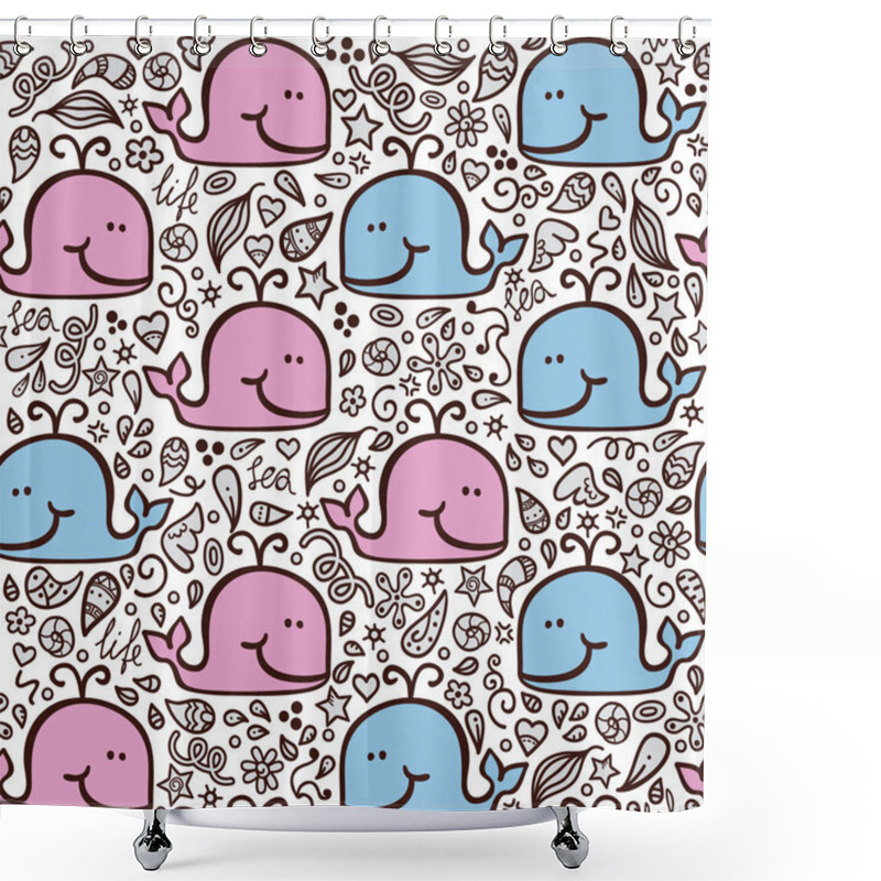 Personality  Love Doodle Whales Pattern . Shower Curtains