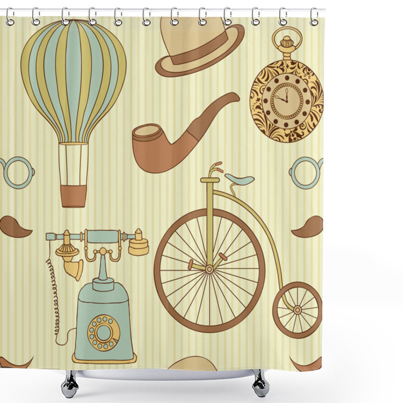 Personality  Seamless Pattern With Different Retro Objects Shower Curtains