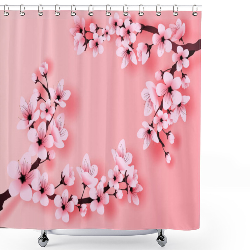 Personality  Illustration Of Paper Art And Craft Spring Season Cherry Blossom Shower Curtains