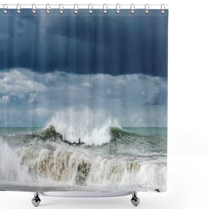 Personality  Stormy Sea, Waves Are Crashing On The Shore Shower Curtains