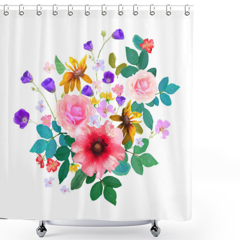 Personality  Hand Drawn Floral Bouquet With Isolated Flowers And Leafs. Vecto Shower Curtains