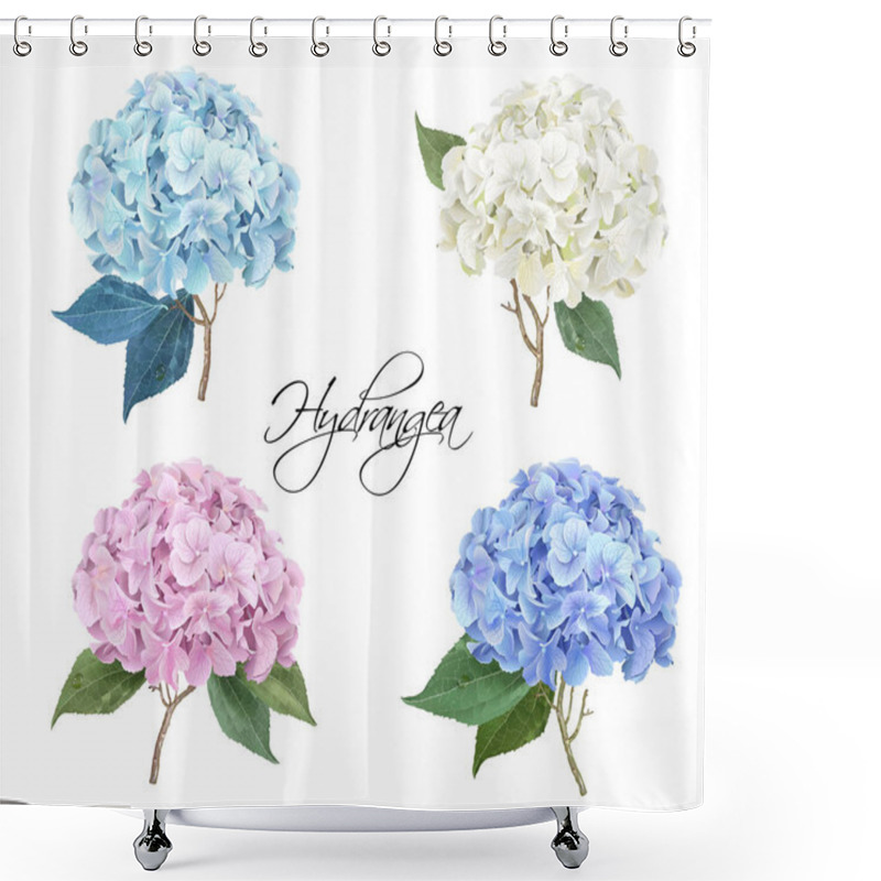 Personality  Hydrangea Realistic Illustration Set Shower Curtains