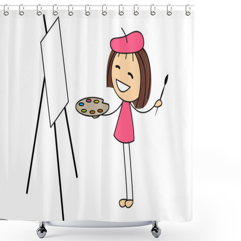 Personality  Cute Little Girl Painting Picture Shower Curtains