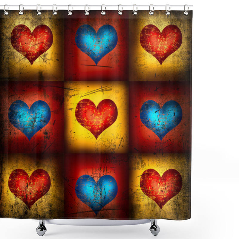 Personality  Grunge Abstract Background With Hearts Shower Curtains