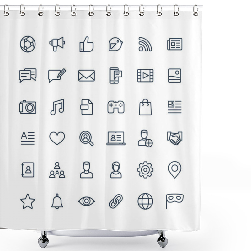 Personality  Vector Thin Line Icons Set With Social Media, Network Outline Symbols. Shower Curtains