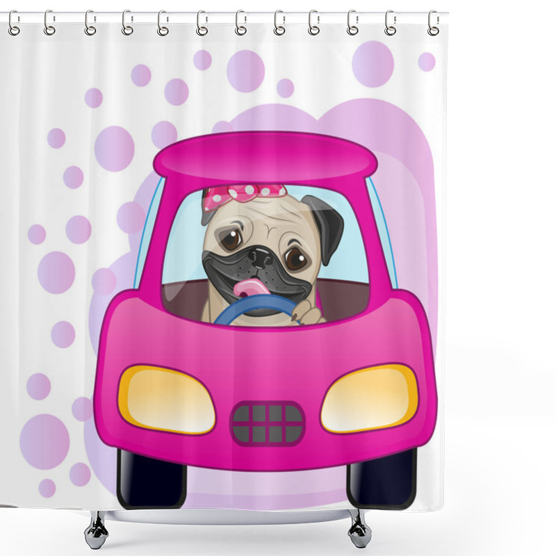 Personality  Pug Dog Girl In A Car Shower Curtains