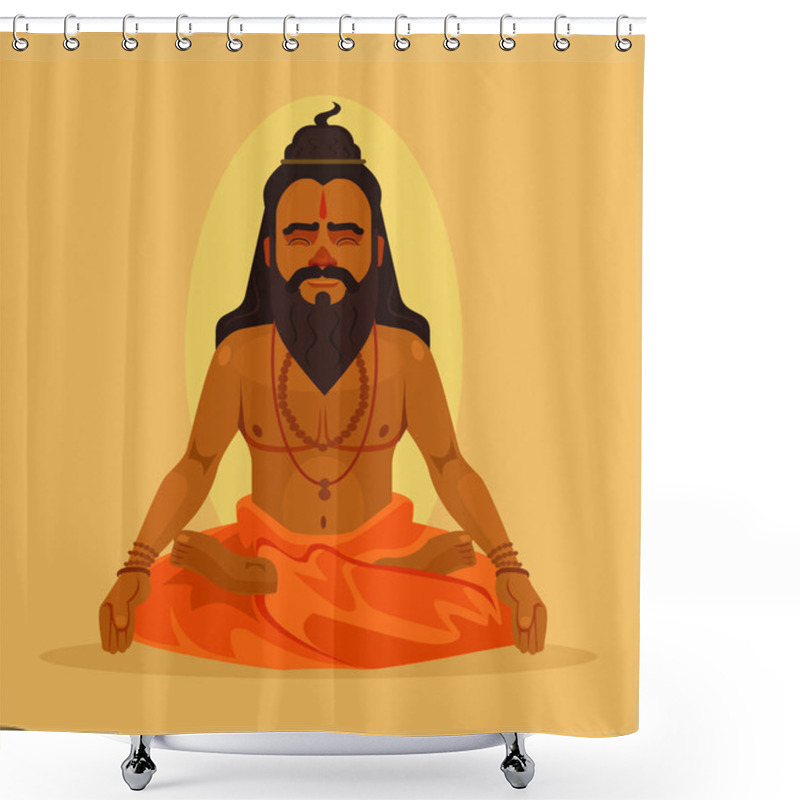 Personality  Meditating Yogi Man Character. Vector Flat Cartoon Illustration Shower Curtains